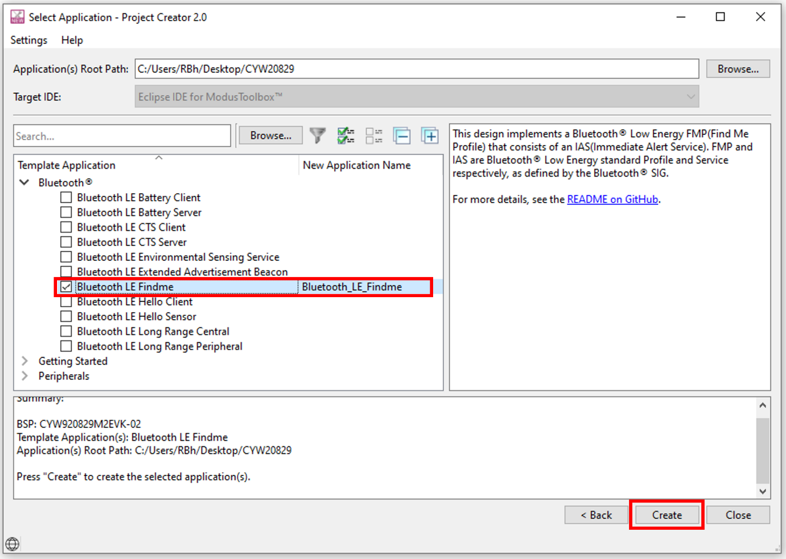 Import Bluetooth LE Find Me code example