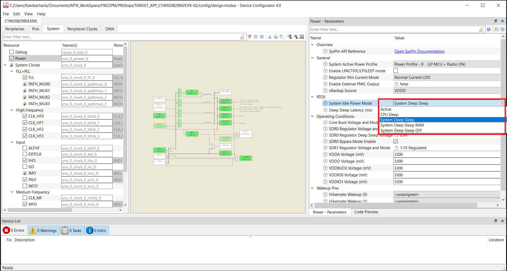 Configuring system idle power mode